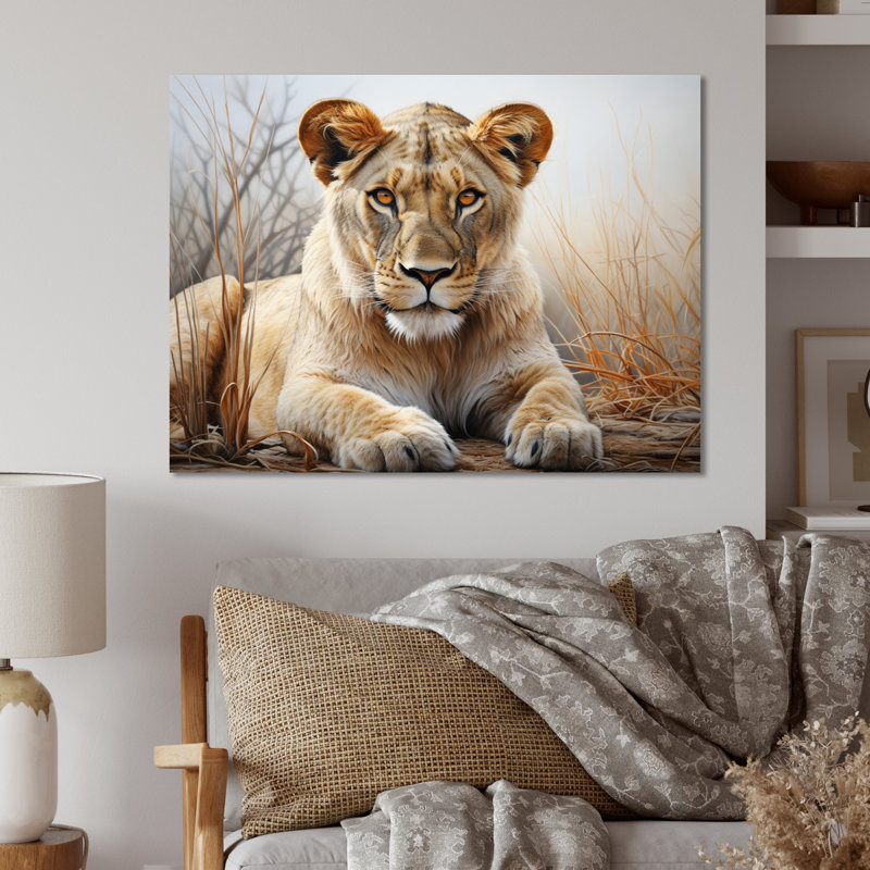 Lionne d'Afrique, puissance I - animaux, décoration murale en métal, H 24 po x l 32 po