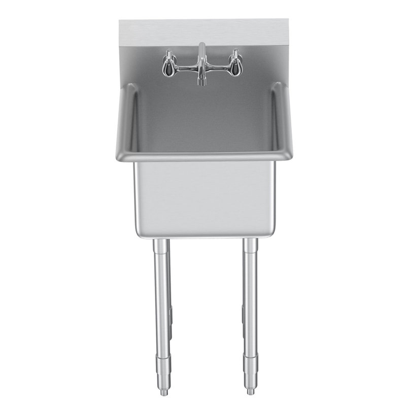 Évier de préparation et utilitaire en acier inoxydable, petit évier autoportant à 1 compartiment avec robinet et pieds, éviers à simple cuve commerciale de 18 po x 41 po pour le garage