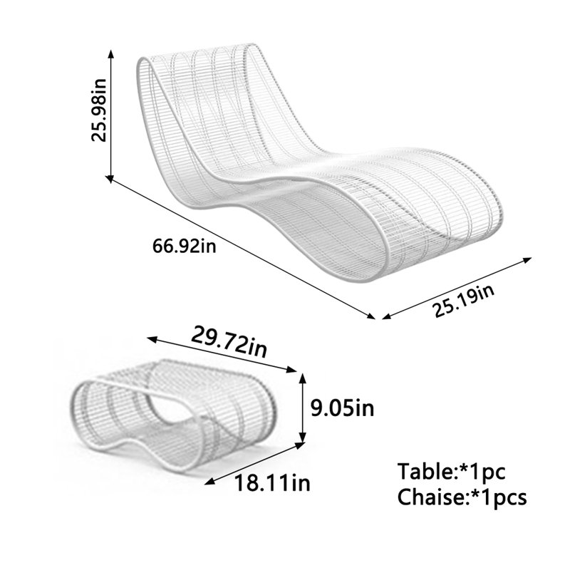 Ensemble de chaise longue d'extérieur en acier inoxydable avec table Quanaisha