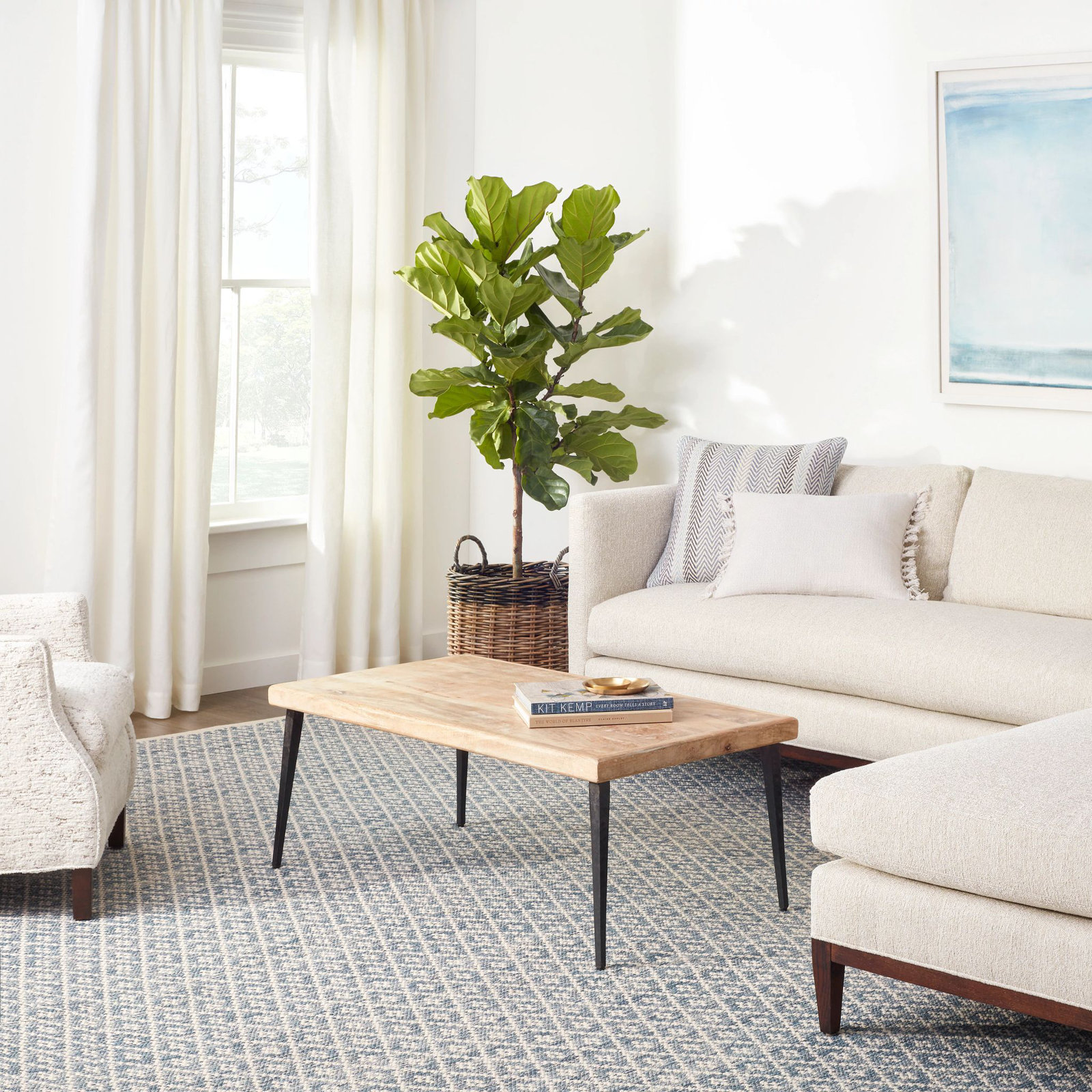 Melange Diamond Blue Handwoven Cotton Rug, Rectangle 4' x 6'