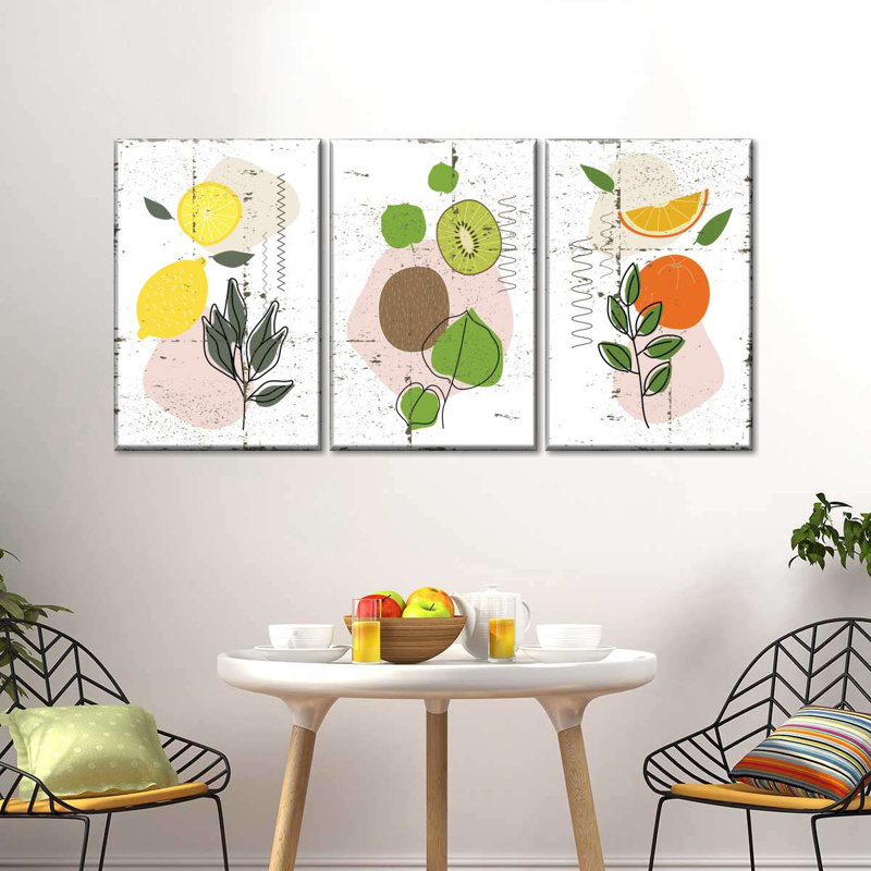 Abstract Sour Fruits - Ensemble de 3 toiles tendues, H 27 po x l 56 po x P 1,25 po