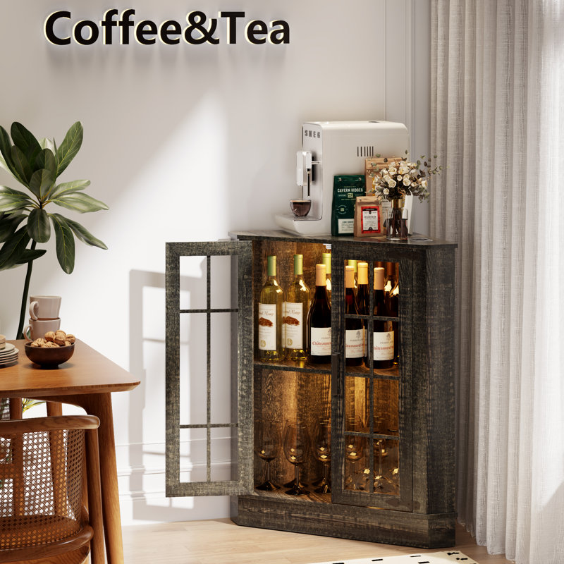 Buckhurst 2 - Door Corner Accent Cabinet With LED Light, Brown/Brown