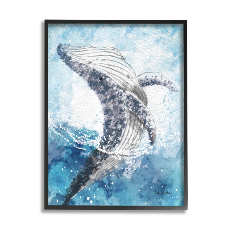 " Splashing Marine Whale " by Nidhi Wadhwa Painting Print, 20" H x 16" W x 1.5" D