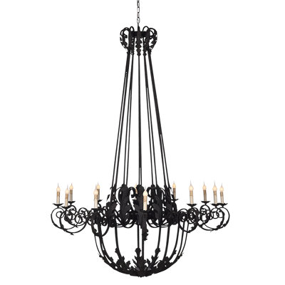 Lustre empire français de style bougie 12 lumières avec décor en fer forgé