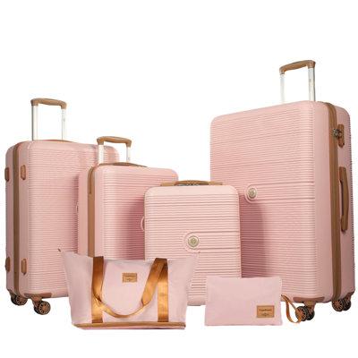 6 Piece Hardshell Luggage Set Hardside Lightweight Suitcase with TSA Lock Spinner Wheels PINK