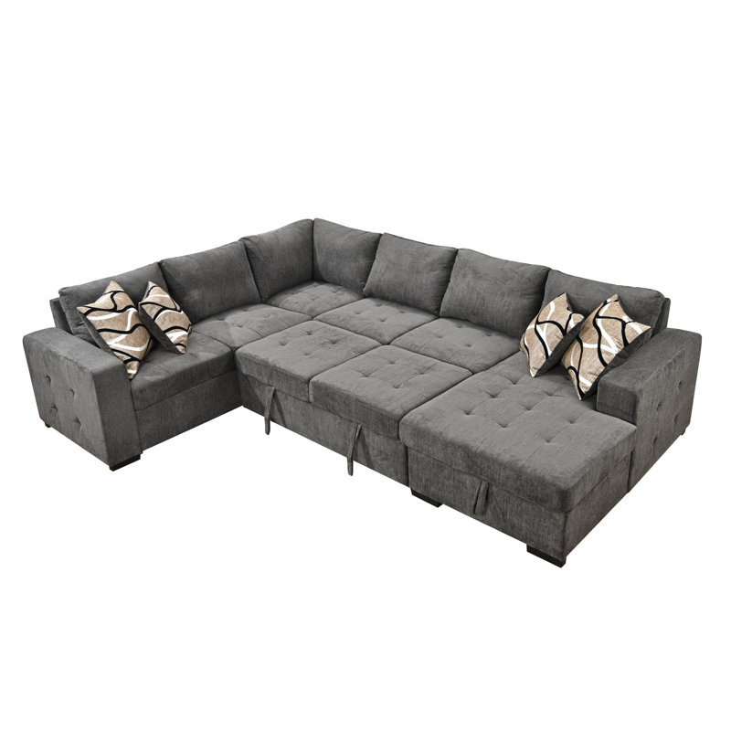 123" Oversized Sectional Sleepr Sofa U Shaped Sectional Sofa With Storage Chaise 4 Throw Pillows For Living Room, Dark Gray