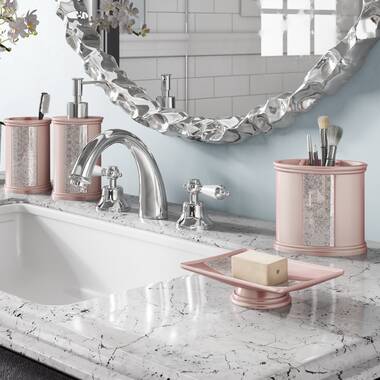 4 Piece Ceramic Luxury Bath Accessory Set with Stunning Sequin Accents,  White, BATH ORGANIZATION