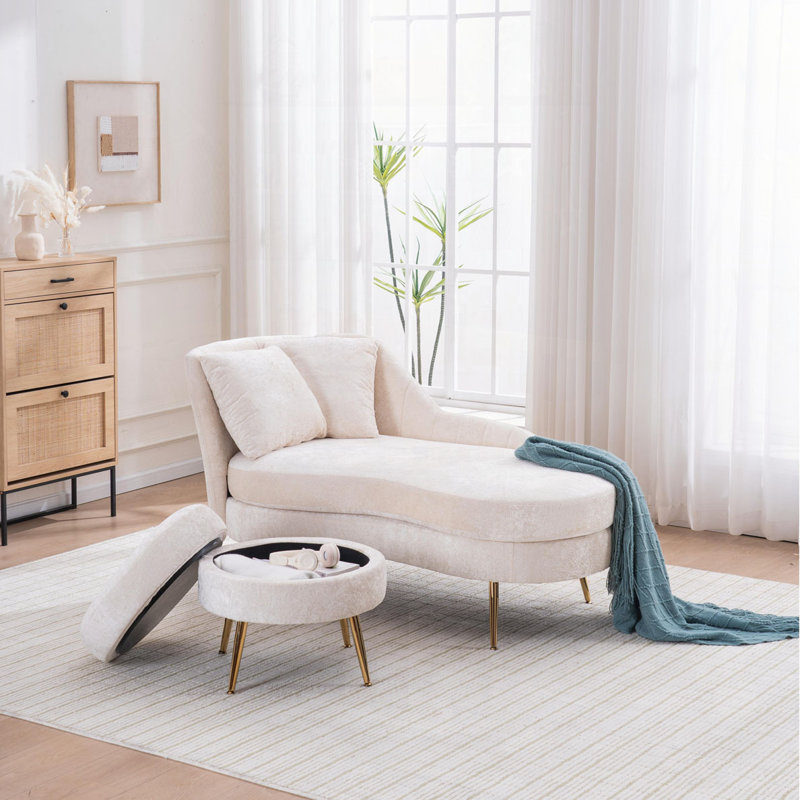 Chaise d'intérieur en chenille 58 po avec accoudoir gauche et coussin lombaire 58 po, Beige