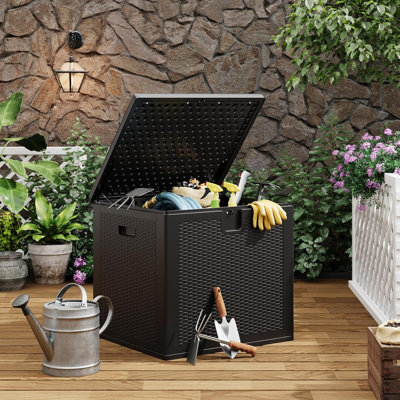 80 Gal Waterproof Resin Deck Box with Rattan Texture, Lockable UV-Resistant Storage for Patio, Garden & Indoor Use by LumiParty