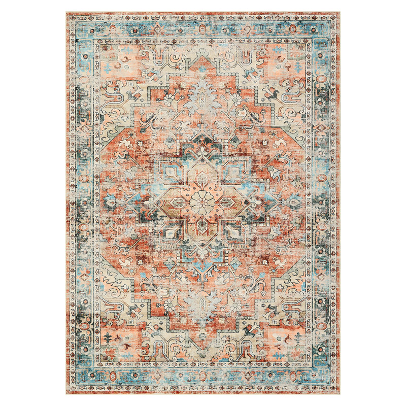 Machine Washable Area Rug Soft Rugs for Living Room Vintage Rug for Bedroom Dining Room Non-Slip Stain Resistant Under Table Rugs