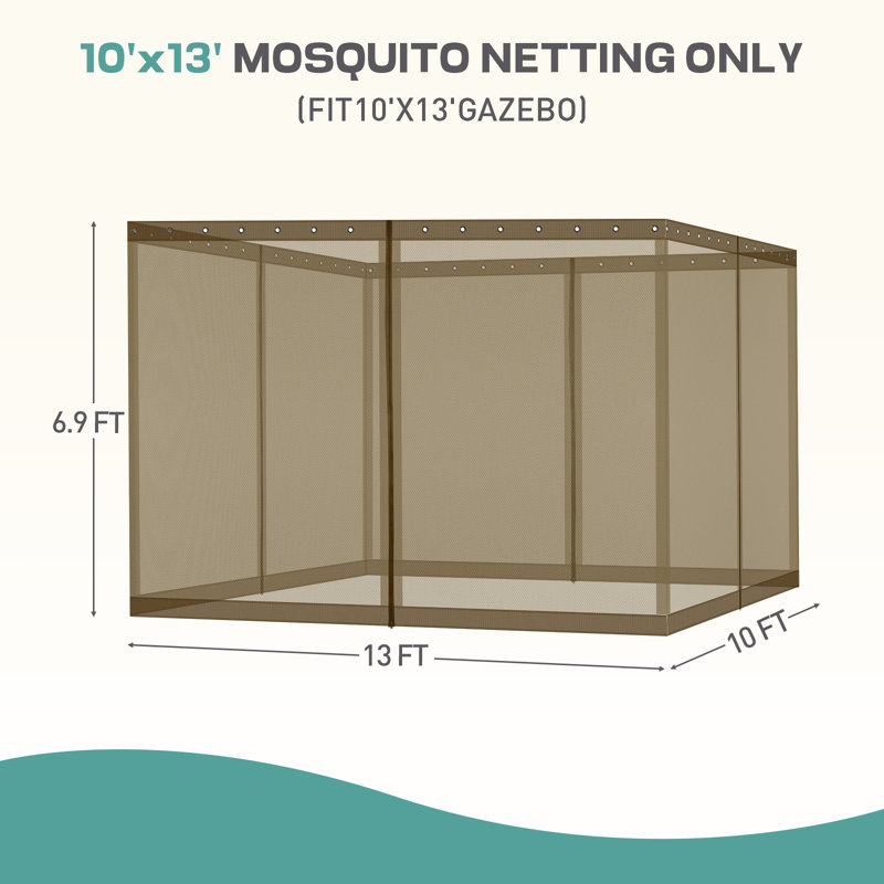 Moustiquaire pour pavillon de jardin Aoodor, H 6,9 pi x l 10 pi x P 13 pi, Brun