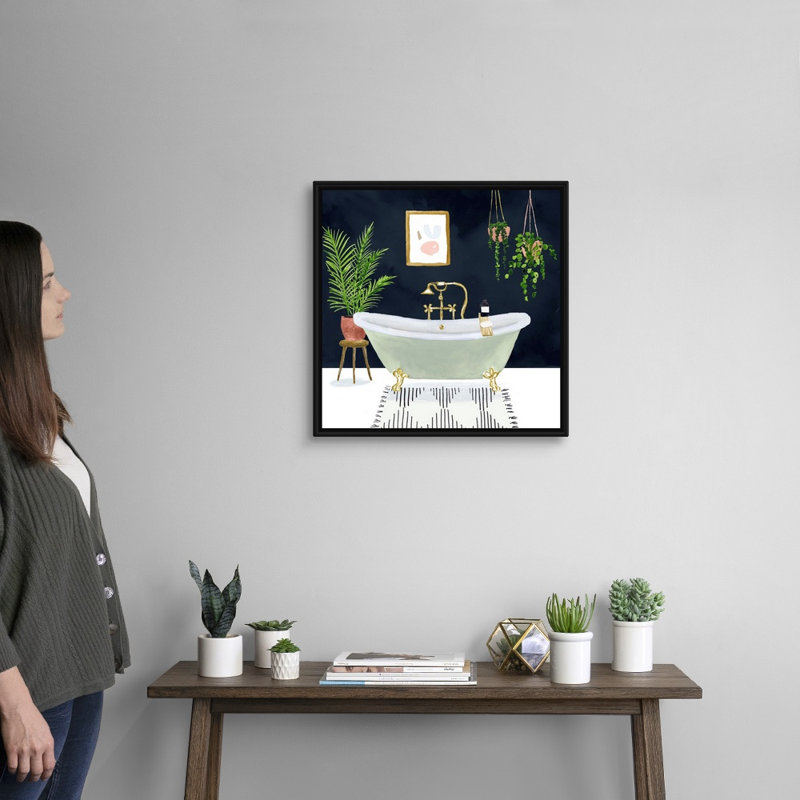 Boho Bath I - reproduction d'art sur toile, Cadre flottant noir, H 21,7 po x l 21,7 po x P 1,75 po