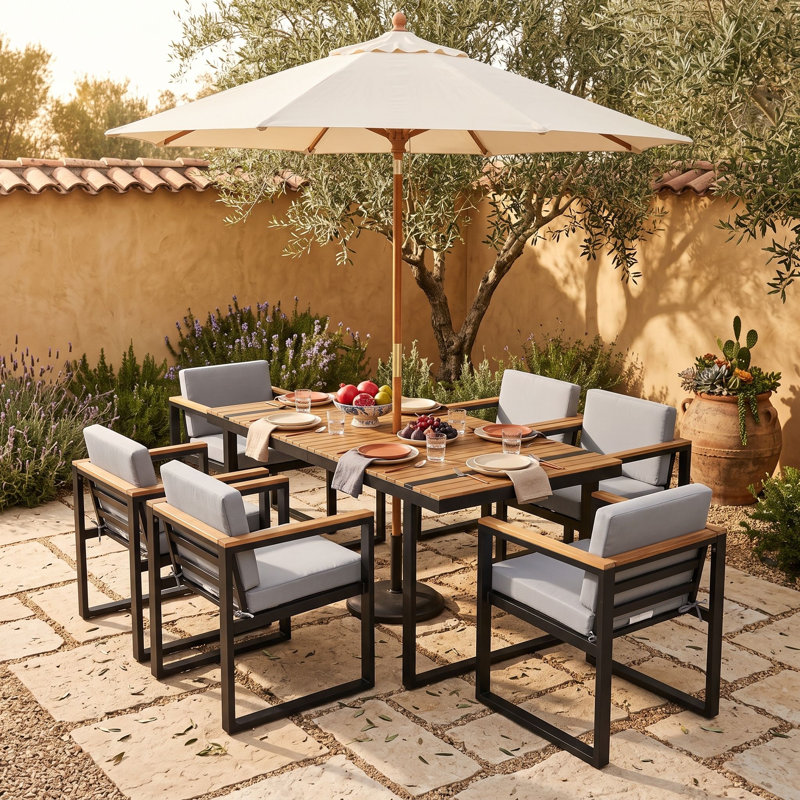 Ensemble repas d'extérieur 7 pièces avec coussins amovibles 7 pièces, Grey