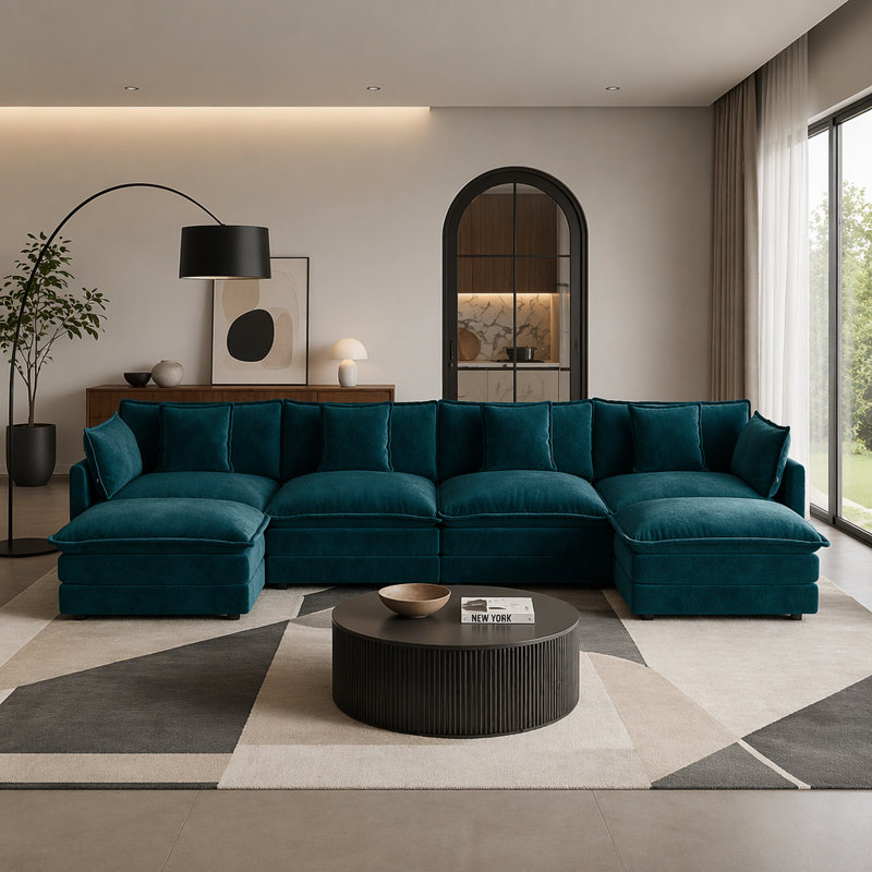 Canapé modulaire surdimensionné en forme de U avec 2 repose-pieds, canapé modulaire en chenille 4 places, canapé de salon rembourré à siège profond