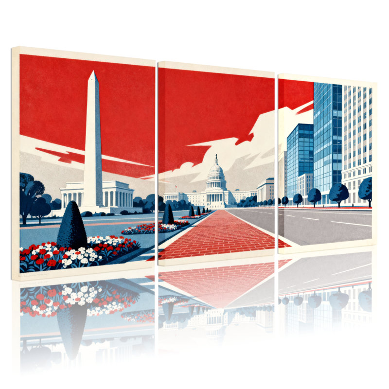 «Washington DC Landmark», ensemble de 3 reproductions d'art sur toile tendue sur toile, H 36 po x l 72 po 