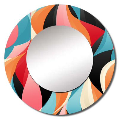 Blue And Orange Retro Geometrics Twists Illusions - vintage  Large Wall Mirror, Vintage Decorative Mirror, Printed Metal Art