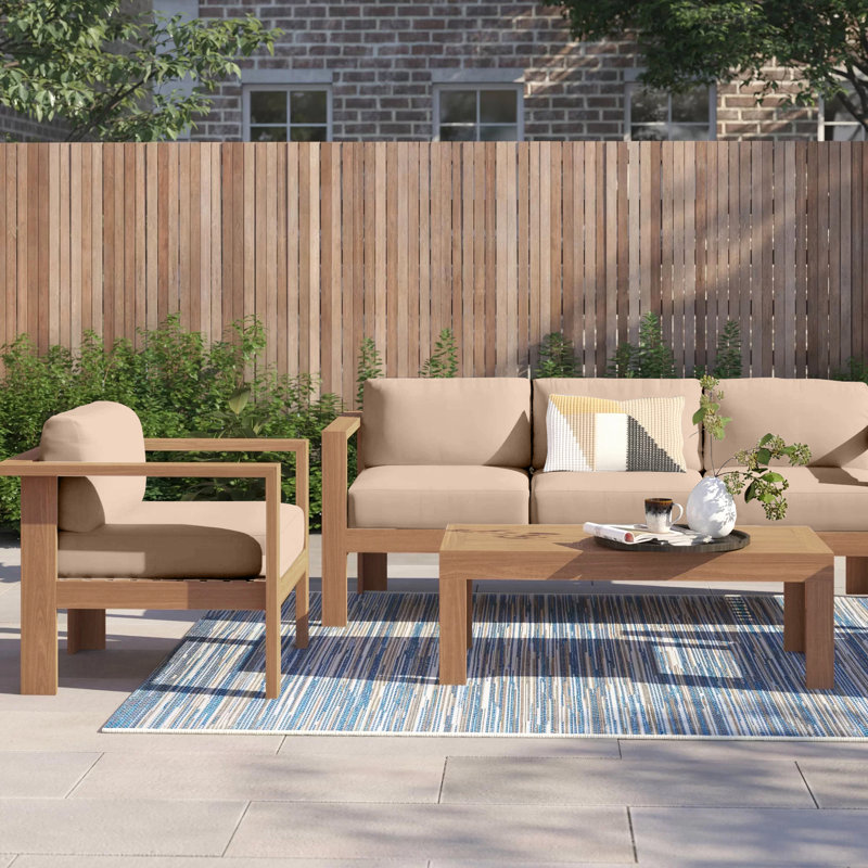 Ensemble de conversation avec canapé en teck Sunbrella 4 pièces Sonoma, 4 Pcs: Table, Sofa, 2 Chairs