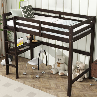 Twin Solid Wood Loft Bed With Built-in-desk