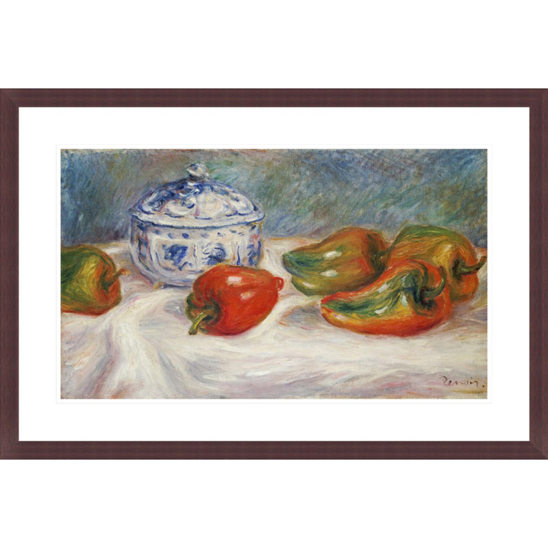«Still Life With a Blue Sugar Bowl and Peppers» par Pierre-Auguste Renoir, impression giclée encadrée, H 19,98 po x l 29,5 po