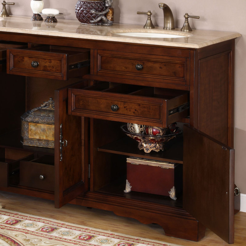 Christine 72'' Double Bathroom Vanity with Stone Top, Travertine Stone