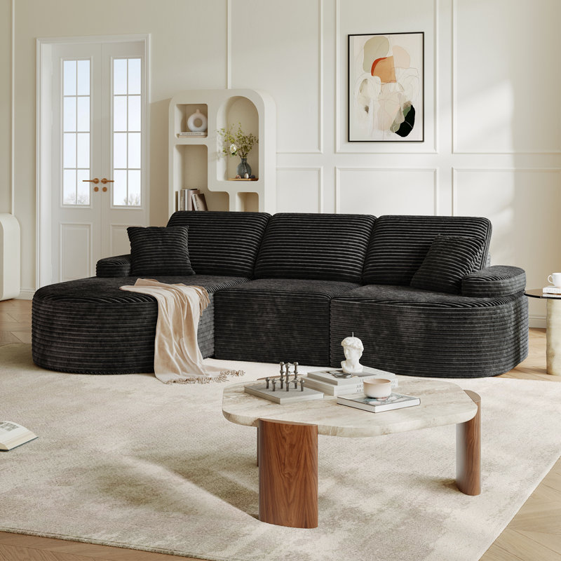Boneless 113.4" Modular Sectional Curved Sofa with Chaise, L-Shaped Corduroy Boneless Couch, Deep Seat Corner Couch for Living Room, No Assembly Required