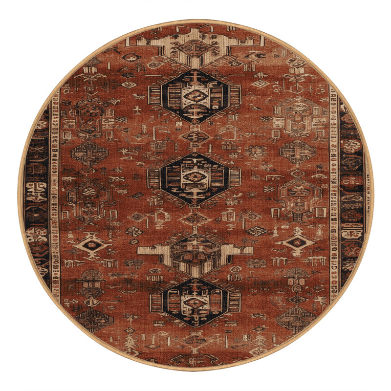 Tapis brun turc lavable à la machine, Rond 5 pi