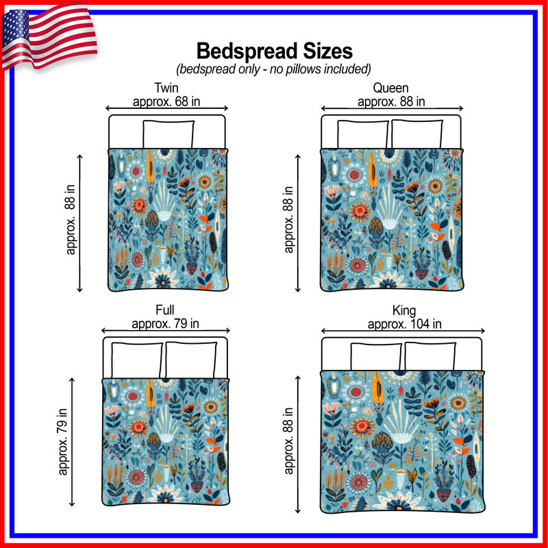 Floral Abstract Blue Quilted Bedspread All Sizes, King