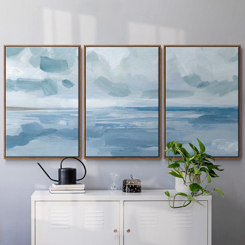 Calm Seascape I - Toile encadrée de plusieurs pièces, Cadre noyer, H 36 po x l 75 po