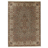 Hand Knotted Wool Area Rug in Green And Ivory