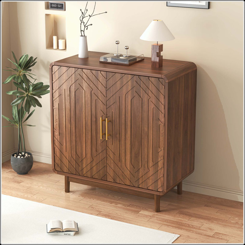 Walnut Carved Side Cabinet with Adjustable Shelves