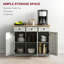 Buffet avec comptoir en bois massif, armoire de rangement de cuisine moderne, armoire à café avec 3 tiroirs, portes et tablette réglable, gris clair vieilli-121086727