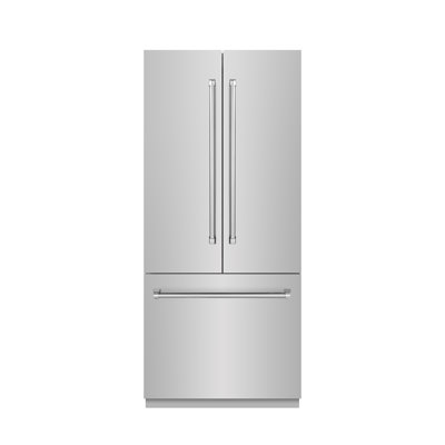 ZLINE 36 in. French Door Built-In Refrigerator in DuraSnow Steel with Stainless Steel Interior