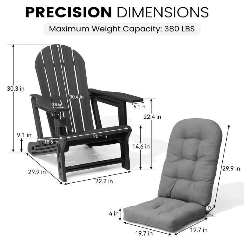  Ensemble de chaises d'extérieur en PEHD Adirondack avec coussins amovibles et porte-gobelet, Gris, 2