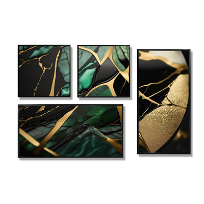 Abstract Geode Green III - Green, art moderne sur toile, 4 pièces