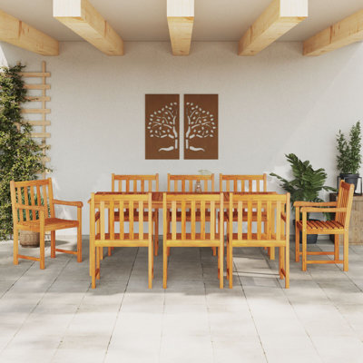Set Of 5 Natural Wood Solid Acacia Wood 8-Seater Durable