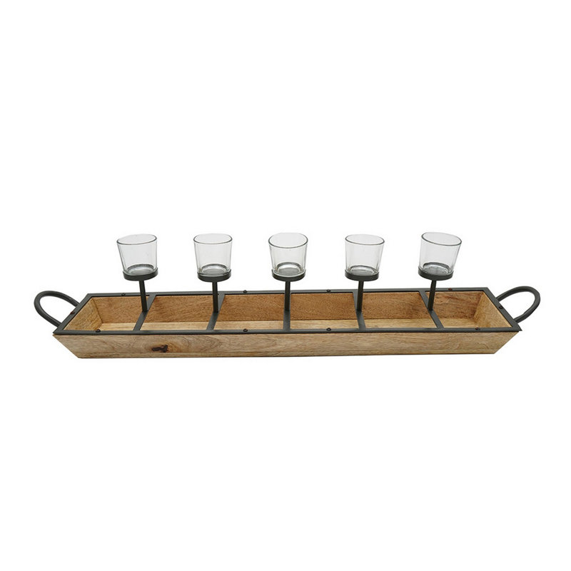 Porte-bougie 5 lumières thé - 31,5 po x 6 po x 7 po - Naturel
