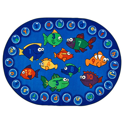 Fishing for Literacy Tufted Counting Preschool Alphabet Blue/Green Area Rug