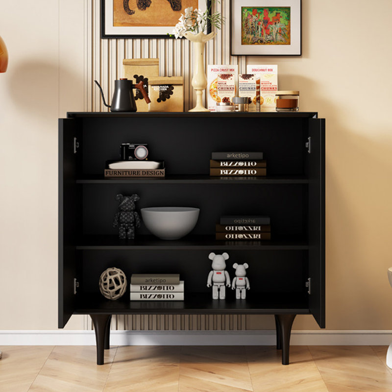 Armoire d'appoint moderne en bois massif noir, 39.37, Black