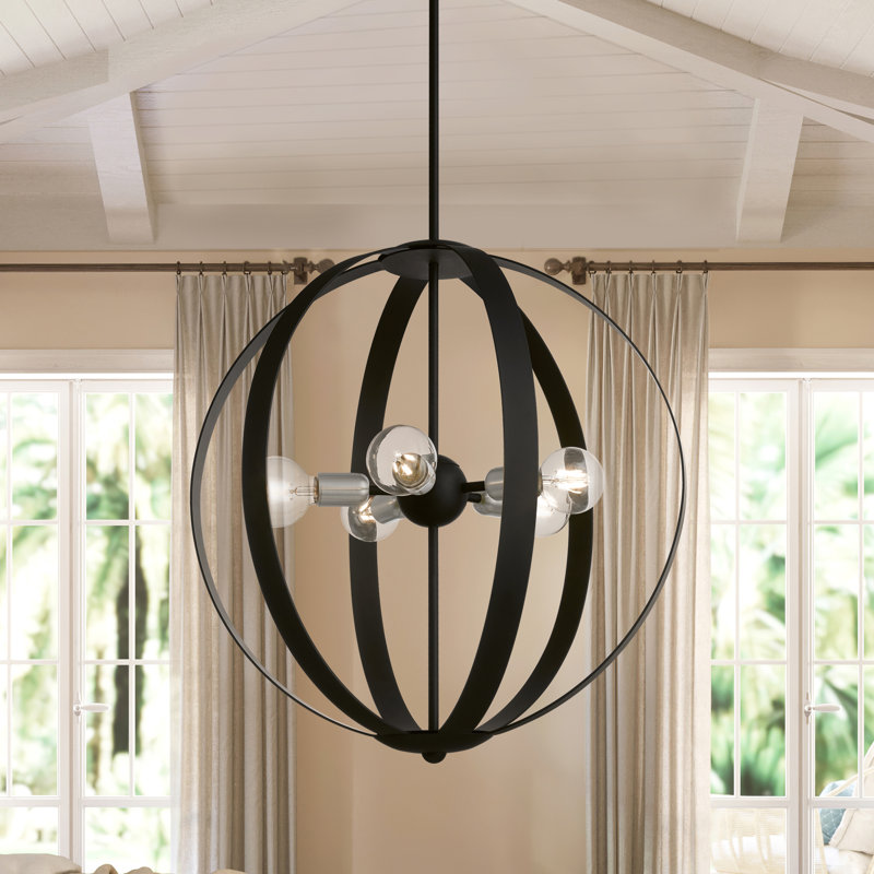 Lustre globe à 5 lumières Maubray, Noir / accents nickel brossé