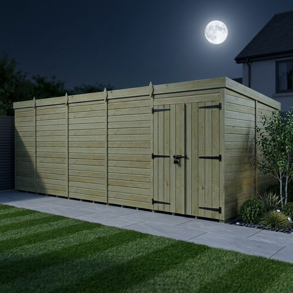 Total Sheds 19ft x 10ft Pent Garden Shed - Double Door - No Windows - Pressure Treated Timber - UK Manufactured