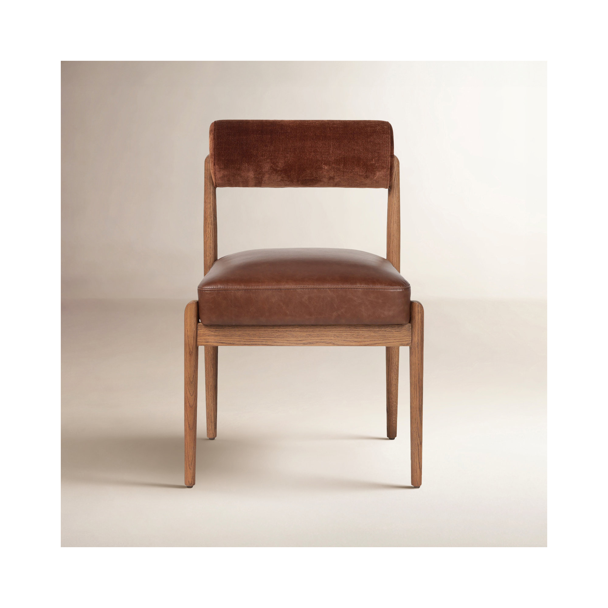Barrau Genuine Leather Upholstered Back Side Chair Dining Chair, Havana Brown Polyester