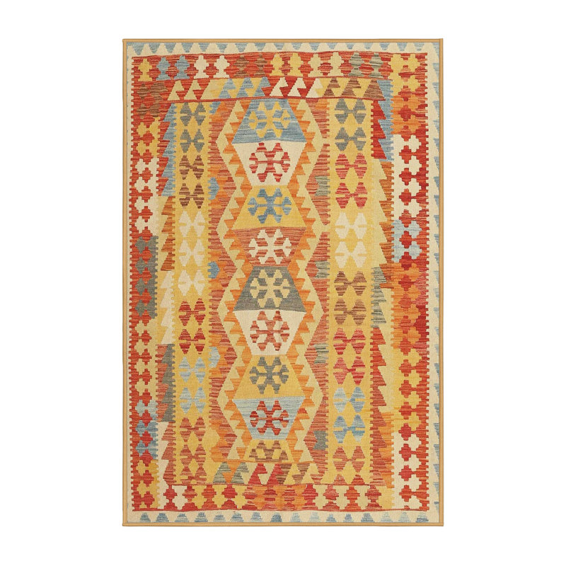 Tapis orange/jaune/vert contemporain Sukhraj, Rectangle 2 pi x 3 pi