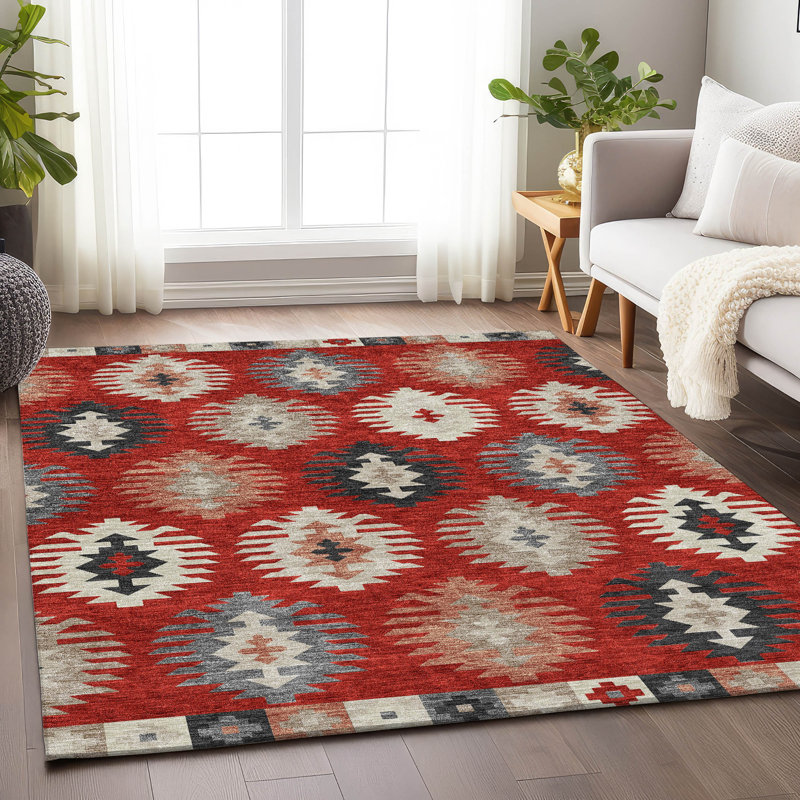 Tapis rouge Prisco lavable à la machine de qualité supérieure, Rectangle 5 pi x 7 pi 6 po