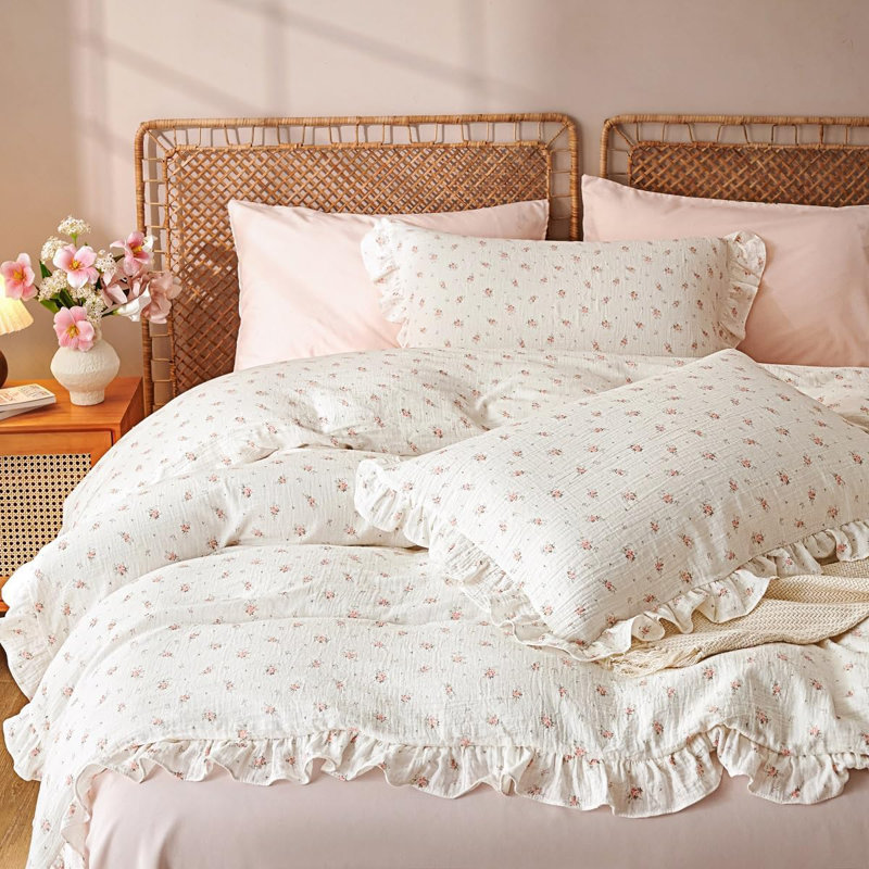 Housse de couette en lin Musselin, Beige, Housse de couette grand et 2 taies d'oreiller stan