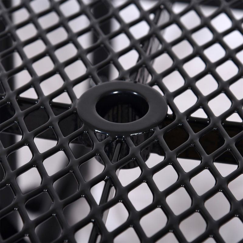 Table de pique-nique carrée d'extérieur en acier de 46 po de diamètre avec mât de parasol, Noir