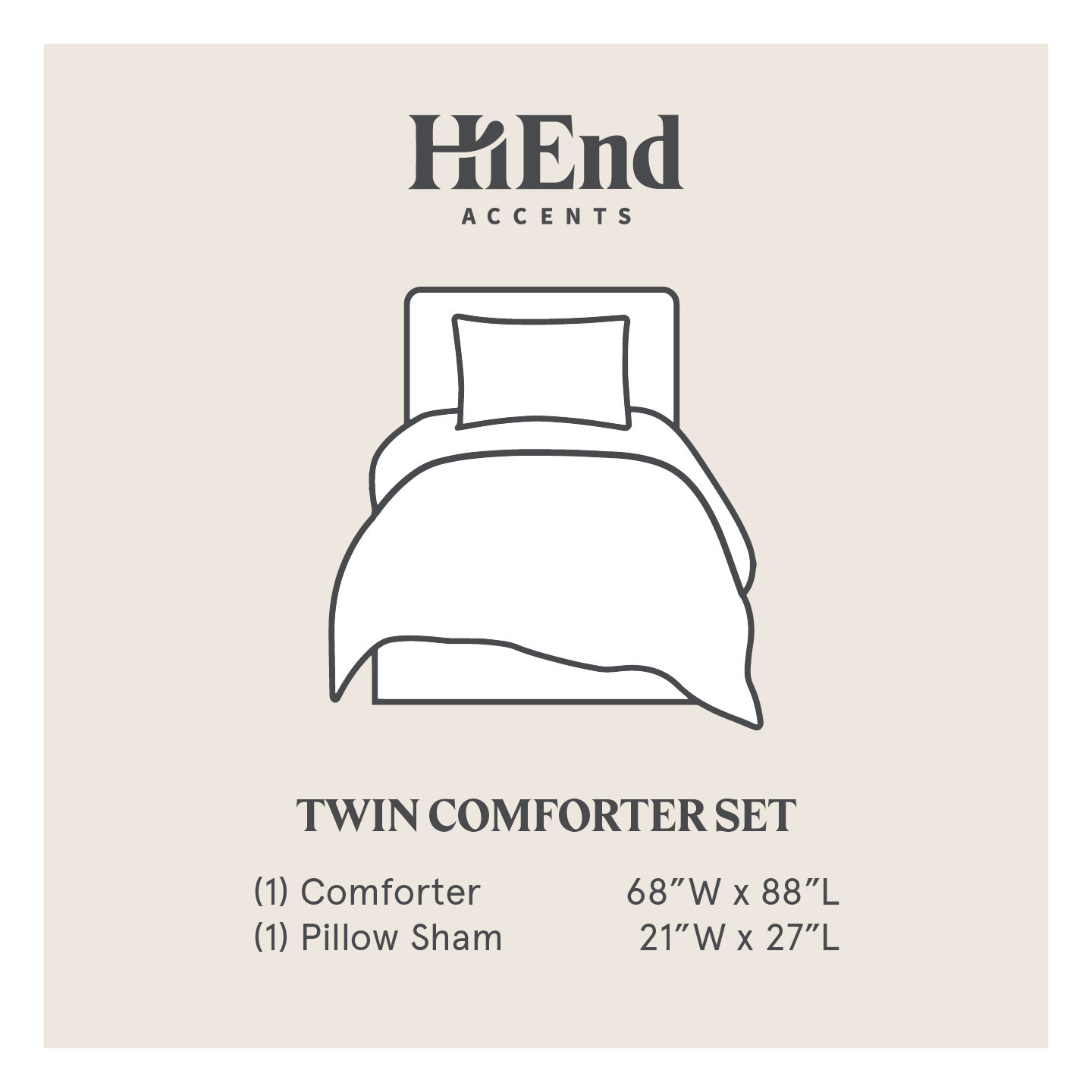 Cotton Comforter Set, Twin Comforter + 1 Standard Sham, Sable