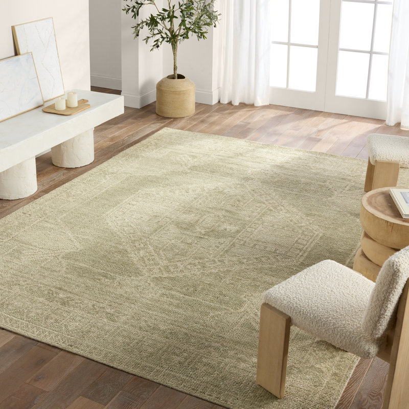 Jaipur Living Sarosh SEV08 Handknotted Medallion Green and Cream Area Rug (8'x10'), Rectangle 10' x 14'
