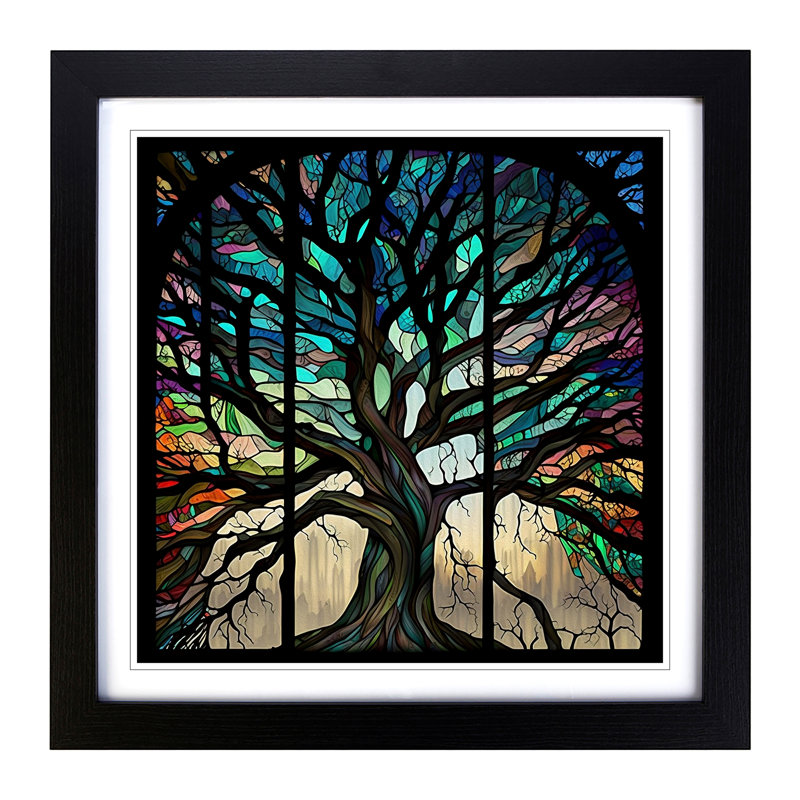 Tree Stained Glass Effect - Framed Print, Black
