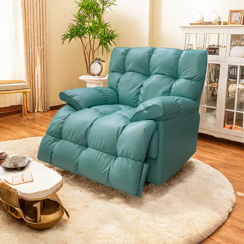 Nikeya Faux Leather Swivel Recliner, Light Blue