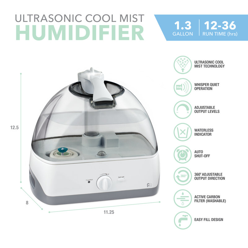 Perfect Aire 1.3 Gallon White Ultrasonic Cool Mist Humidifier